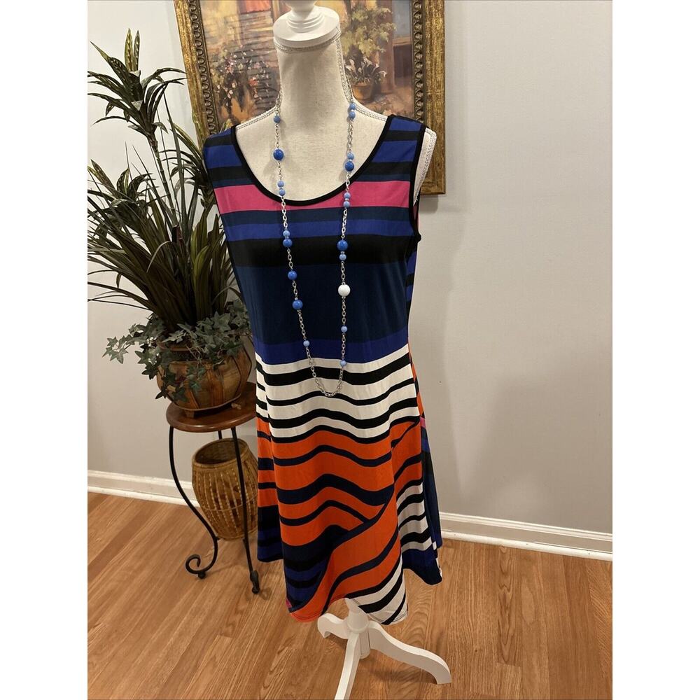 MSK Women’s Jersey Dress Size Large Striped Sundress Sleeveless Scoop Neck - Picture 2 of 8